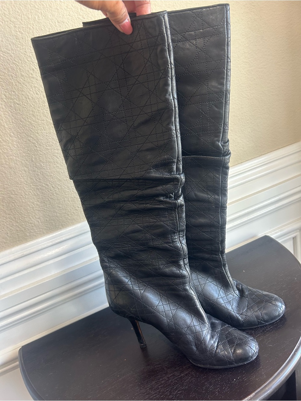 Dior Black Quilted Leather Knee-High Stiletto Boots